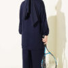 Striped French Terry Faux Pocket Two-Piece Set Navy Blue - Imagen 3