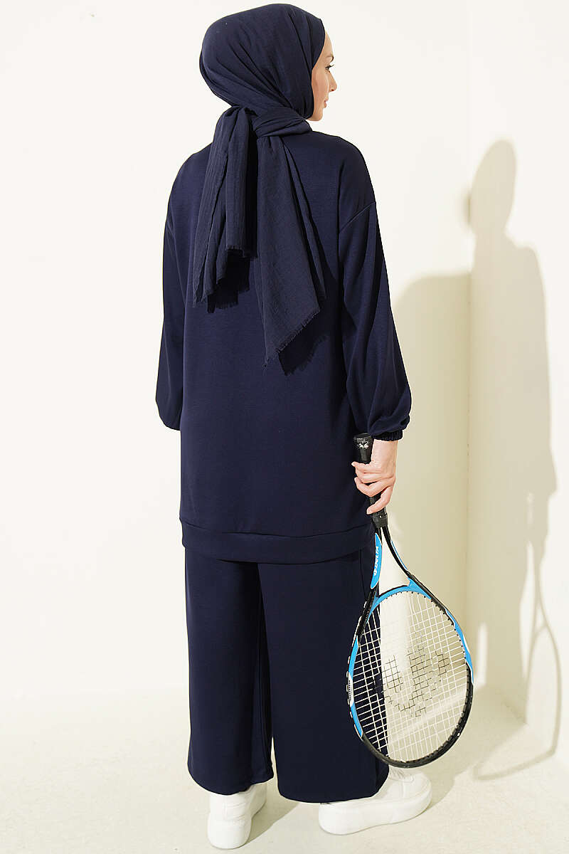 Striped French Terry Faux Pocket Two-Piece Set Navy Blue - Imagen 3