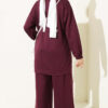 Striped French Terry Faux Pocket Two-Piece Set Plum - immagine 3