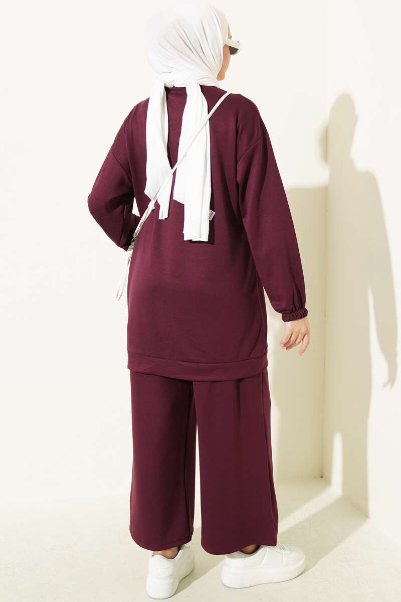 Striped French Terry Faux Pocket Two-Piece Set Plum - immagine 3