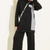 Striped French Terry Faux Pocket Two-Piece Set Black