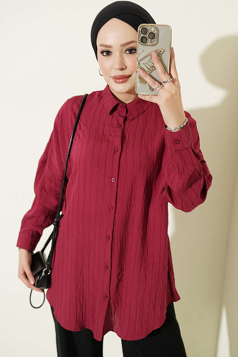 Vertical Stripe Basic Shirt Burgundy