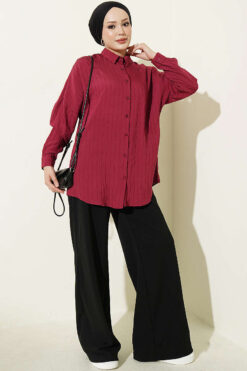 Alternative view of Vertical Stripe Basic Shirt Burgundy
