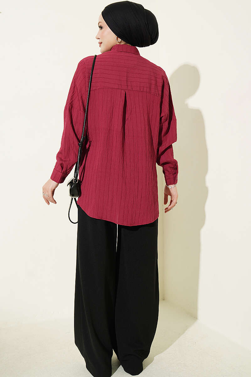 Vertical Stripe Basic Shirt Burgundy - Imagen 3