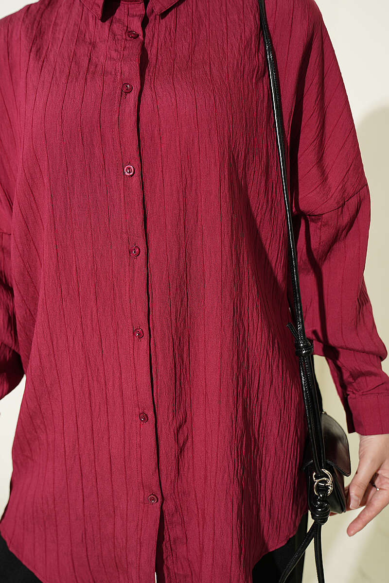 Vertical Stripe Basic Shirt Burgundy - Imagen 4