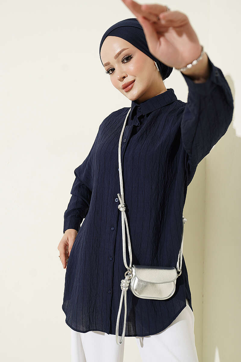 Vertical Stripe Basic Shirt Navy Blue