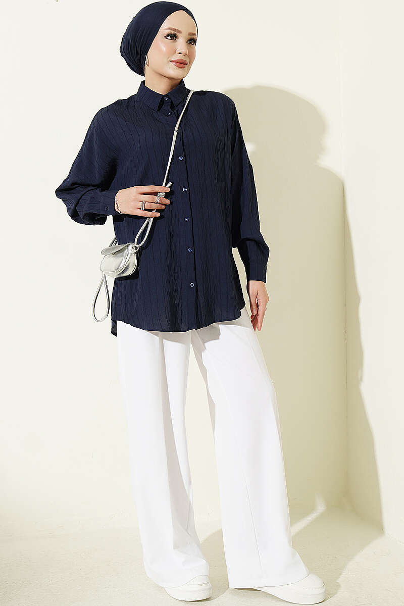 Vertical Stripe Basic Shirt Navy Blue – Image 2