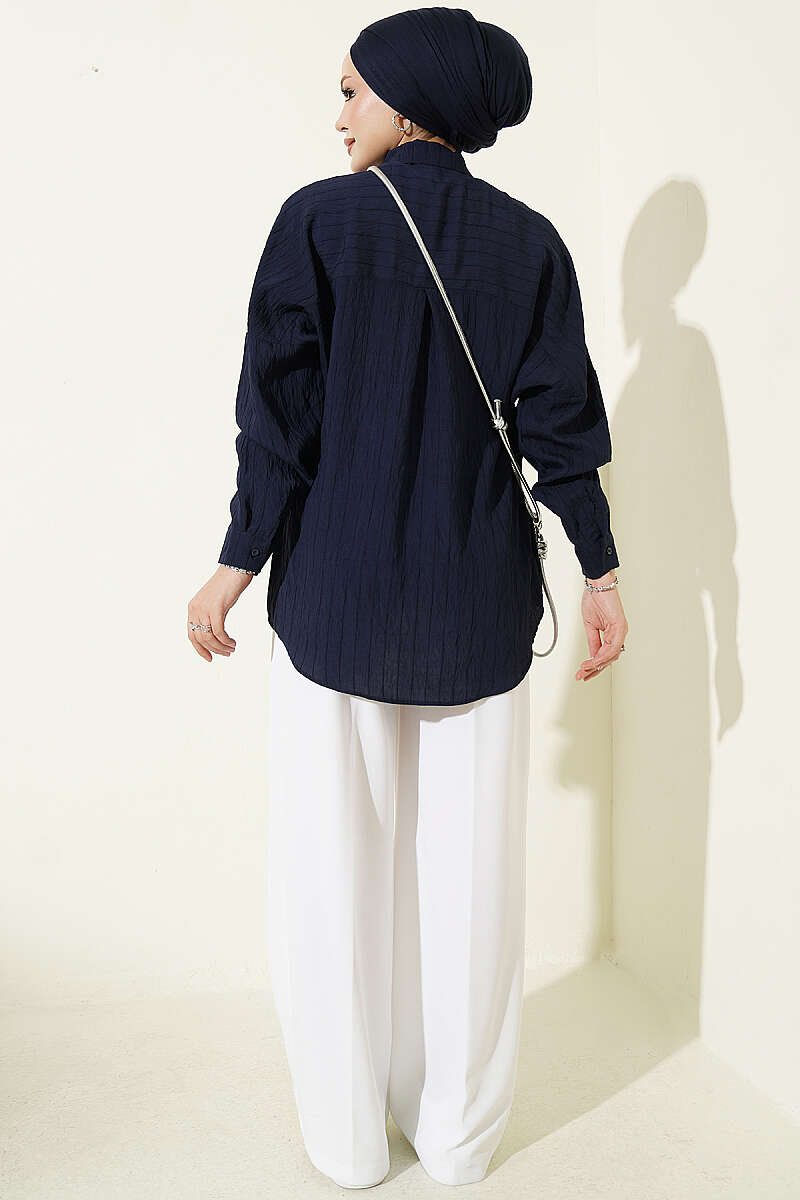 Vertical Stripe Basic Shirt Navy Blue – Image 3
