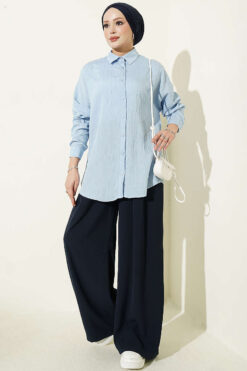 Alternative view of Vertical Stripe Basic Shirt Blue