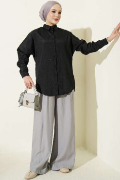Alternative view of Vertical Stripe Basic Shirt Black