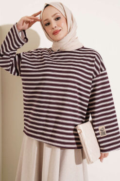 Striped Tunic with Emblem Detail Burgundy