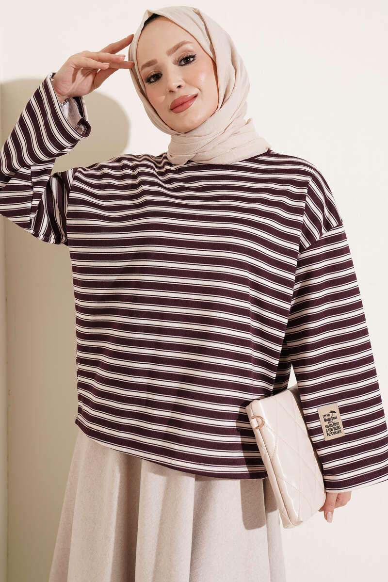 Striped Tunic with Emblem Detail Burgundy