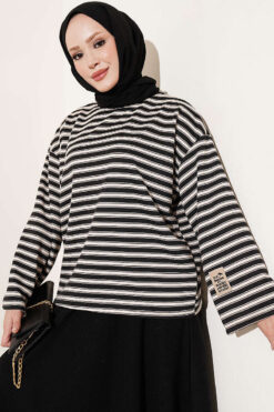 Striped Tunic with Emblem Detail Black