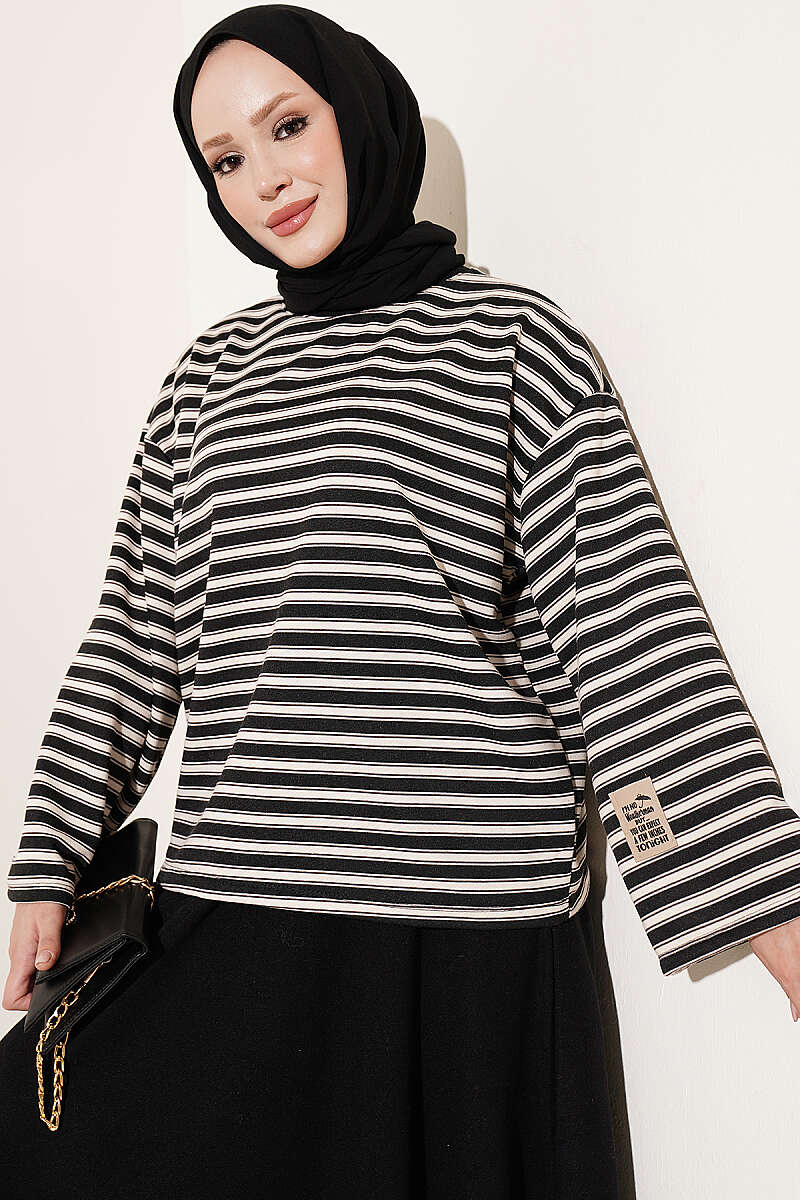 Striped Tunic with Emblem Detail Black