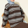 Striped French Terry Two-Thread Knit Tunic Brown
