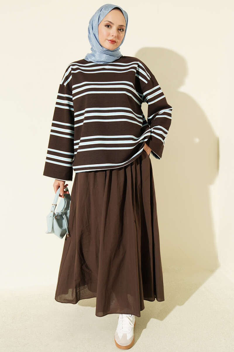 Striped French Terry Two-Thread Knit Tunic Brown - immagine 2
