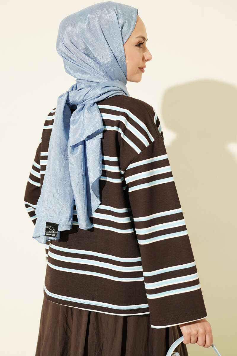 Striped French Terry Two-Thread Knit Tunic Brown - immagine 3