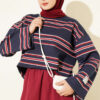 Striped French Terry Two-Thread Knit Tunic Navy Blue