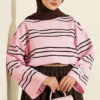 Striped French Terry Two-Thread Knit Tunic Pink