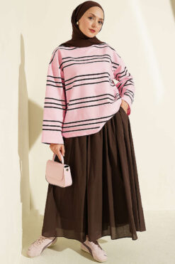 Alternative view of Striped French Terry Two-Thread Knit Tunic Pink