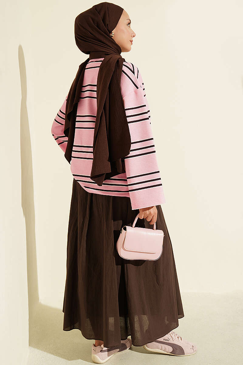 Striped French Terry Two-Thread Knit Tunic Pink - Image 3
