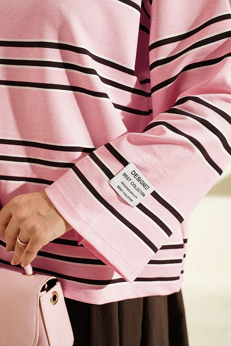 Striped French Terry Two-Thread Knit Tunic Pink - Image 4