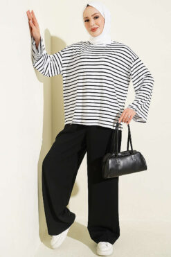 Alternative view of Striped Tunic with Arm Patches White