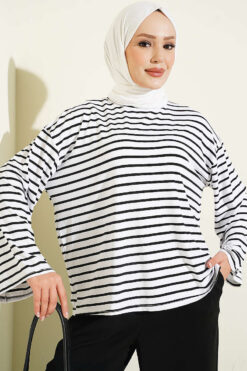 Striped Tunic with Arm Patches White