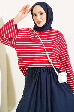 Striped Tunic with Arm Patches Burgundy