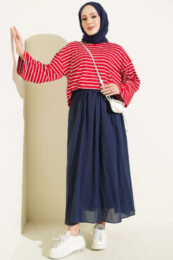 Alternative view of Striped Tunic with Arm Patches Burgundy