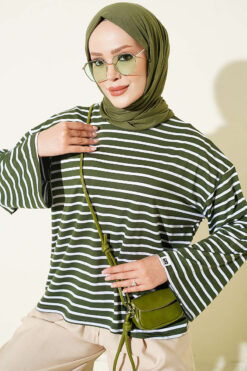 Striped Tunic with Arm Patches Khaki