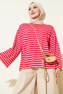 Striped Tunic with Arm Patches Red