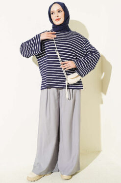 Alternative view of Striped Tunic with Arm Patches Navy Blue