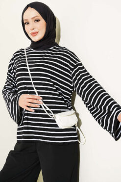 Striped Tunic with Arm Patches Black