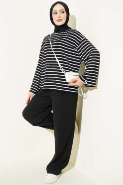Alternative view of Striped Tunic with Arm Patches Black