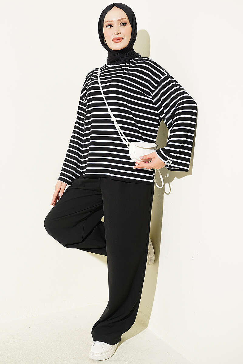 Striped Tunic with Arm Patches Black - Image 2