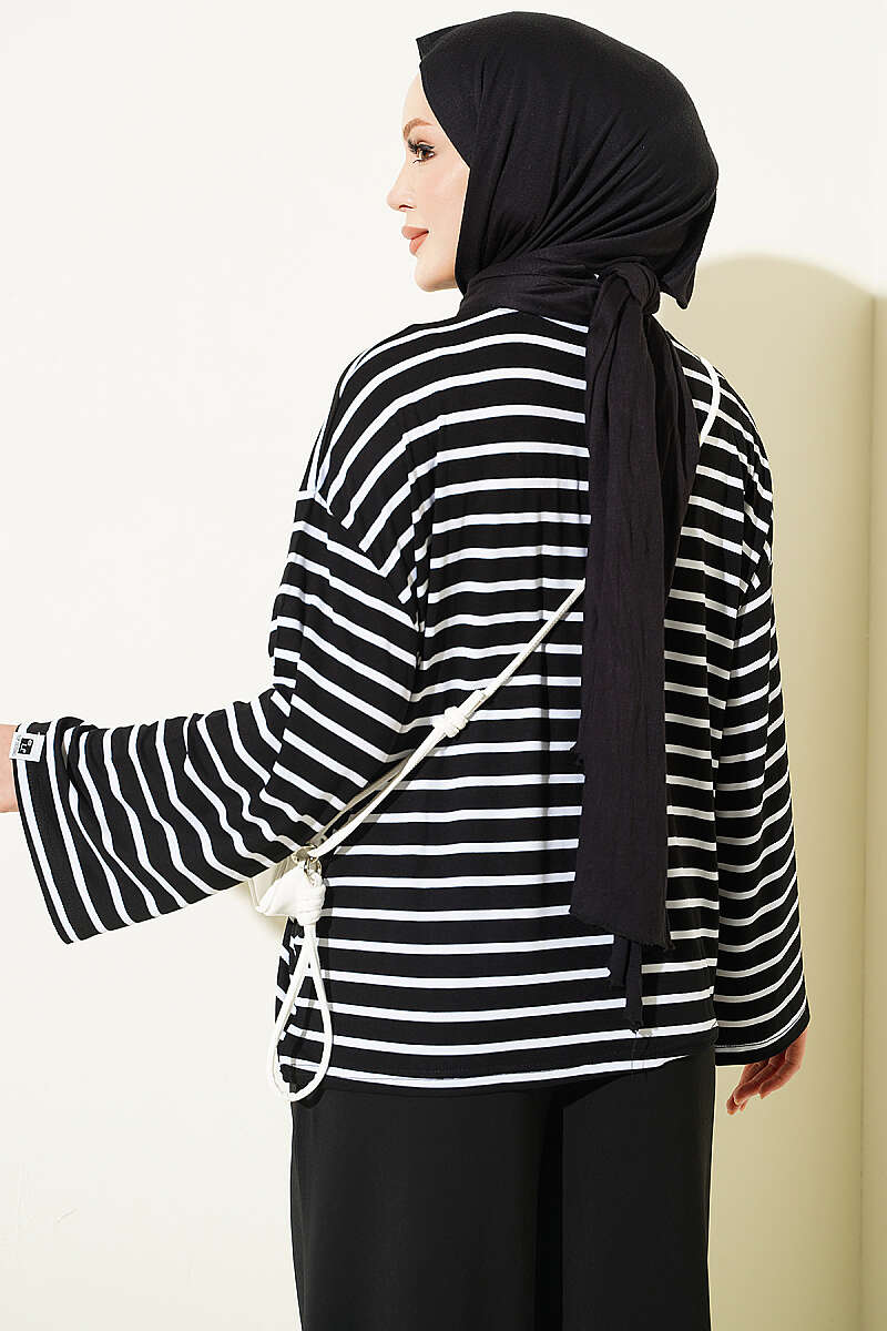 Striped Tunic with Arm Patches Black - Image 3