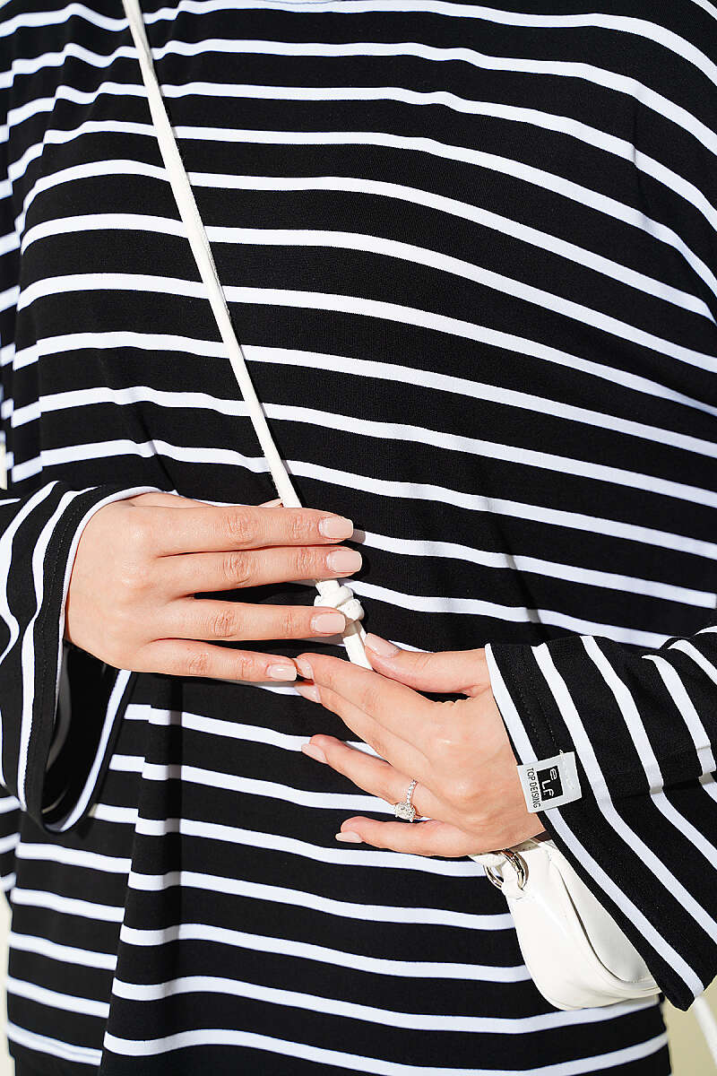 Striped Tunic with Arm Patches Black - Image 4