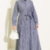 Striped Belted Button Dress Smoke