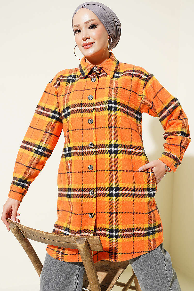 Striped Flannel Shirt Orange