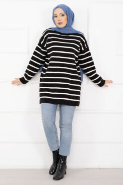 Striped Oversized Knit Sweater Black