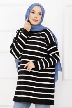 Alternative view of Striped Oversized Knit Sweater Black