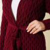 Textured Knit Cardigan with Drop Stitch Detail Burgundy - الصورة 4