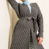 Textured Knit Cardigan with Drop Stitch Detail Smoke