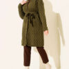 Textured Knit Cardigan with Drop Stitch Detail Khaki – Image 2