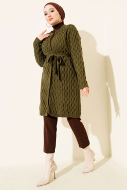 Alternative view of Textured Knit Cardigan with Drop Stitch Detail Khaki
