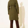 Textured Knit Cardigan with Drop Stitch Detail Khaki – Image 3