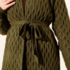 Textured Knit Cardigan with Drop Stitch Detail Khaki – Image 4