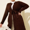 Textured Knit Cardigan with Drop Stitch Detail Brown