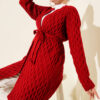 Textured Knit Cardigan with Drop Stitch Detail Red